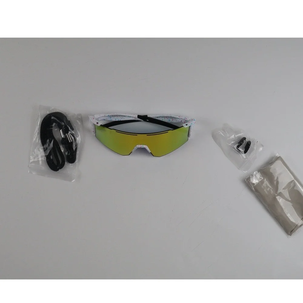 Ukoly Sports Sunglasses Wrap Shield White Paint Splatter Mirrored One Size NEW